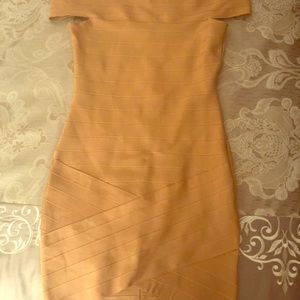 Bronze Off The Shoulder Bandage Dress